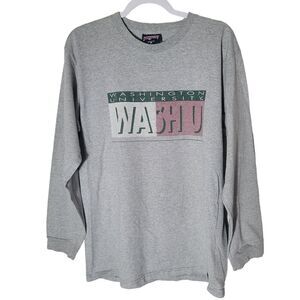 Vintage Jansport Tee Shirt Unisex Medium Gray Washington University Long Sleeve